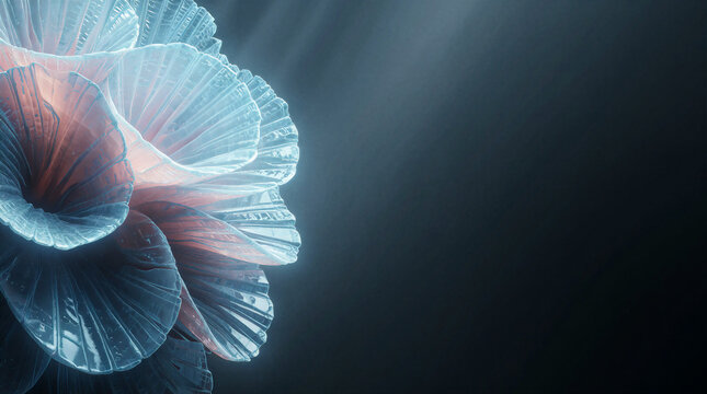 Cold storage truth represented by a glowing crystal clam colony inside a dark gradient space