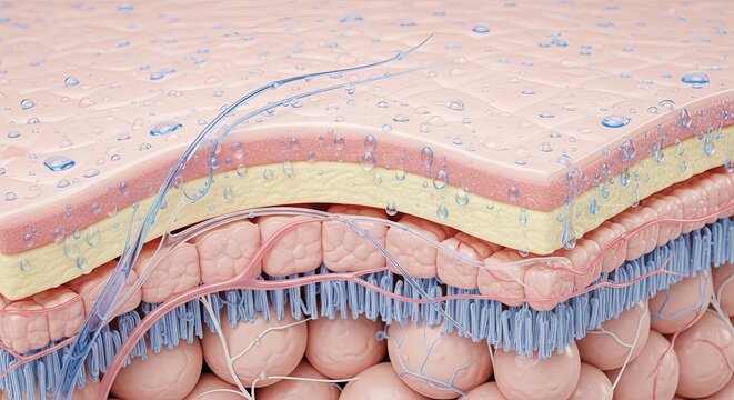 Cross section of human skin layers anatomy structure with hair follicle