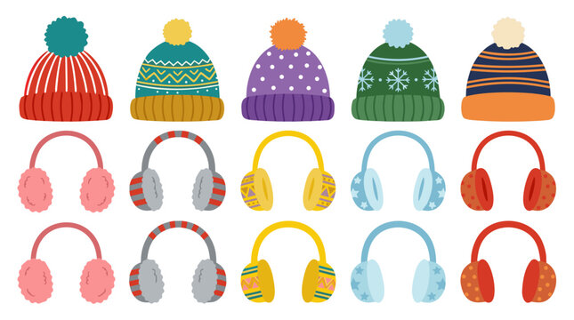 Colorful Winter Hats and Earmuffs Set Illustration