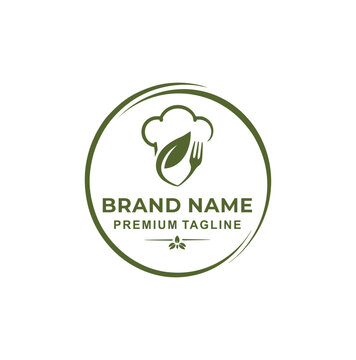 Professional chef hat leaf fork logo for modern organic kitchen