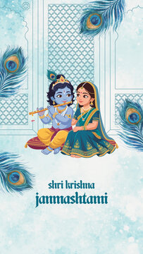 Janmashtami Blue And White Traditional Greeting Poster Story