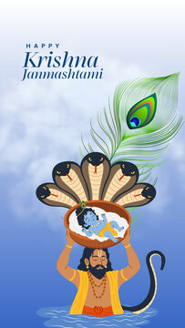 Janmashtami Blue Green and Yellow Illustrated Greeting Poster Story