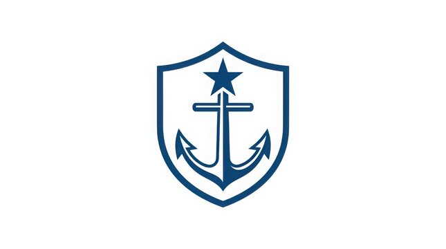 Blue nautical anchor cross emblem vector icon for maritime and Christian symbolism