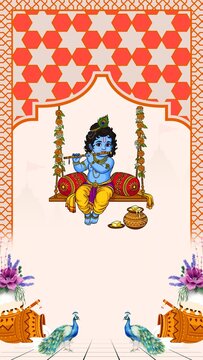 Janmashtami Red and White Illustrated Greeting Poster Story