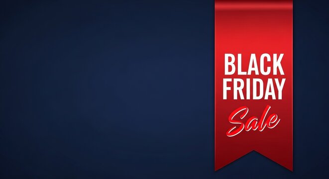 Red black friday sale banner tag mockup on dark blue background with price tag