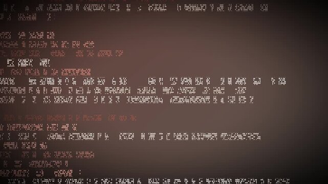 Retro Boot Log Scrolling on Screen, Glowing Amber Terminal Code Interface