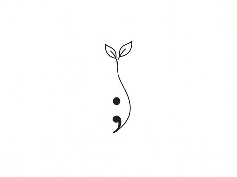 Minimalist sprout and semicolon fine line botanical micro tattoo