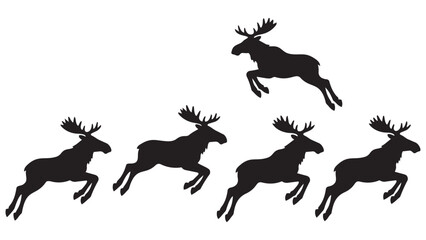 Fototapeta premium Moose Silhouette Running Sequence Vector Illustration - Leaping Deer Animal Motion Graphics for Nature Design
