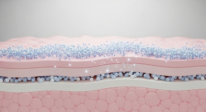 Microscopic view of skin layer hydration and collagen repair process