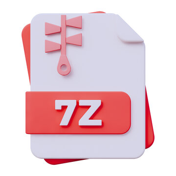 3D 7Z Compressed Archive File Icon Isolated on White Background