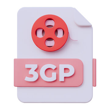 3D 3GP Mobile Video File Format Icon Isolated on White Background
