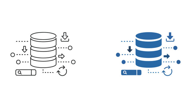 Database management icons representing data processing and storage with database