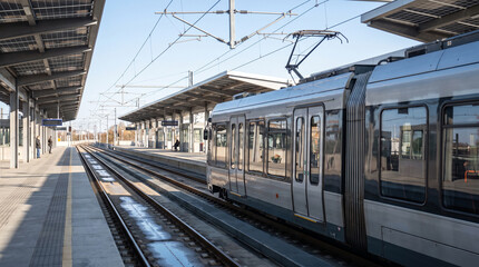 Obraz premium Modern Electric Train at Urban Subway Station – Sustainable Public Transportation