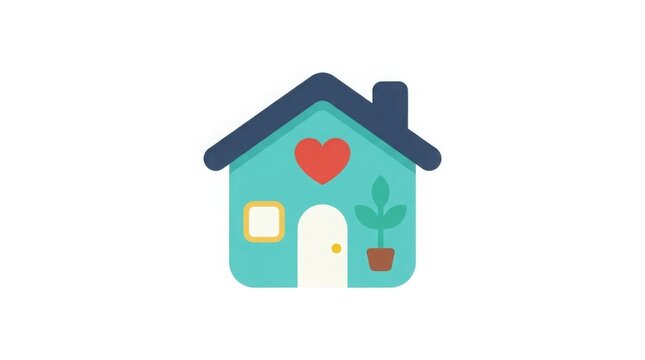 Modern house icon with heart symbol and houseplant for real estate and home care design