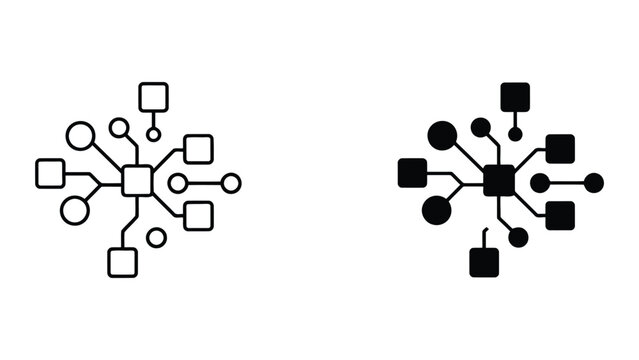 Centralized data connection nodes and network system icon with connection