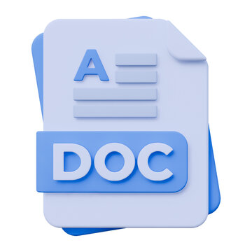 3D DOC Word Document File Format Icon Isolated on White Background