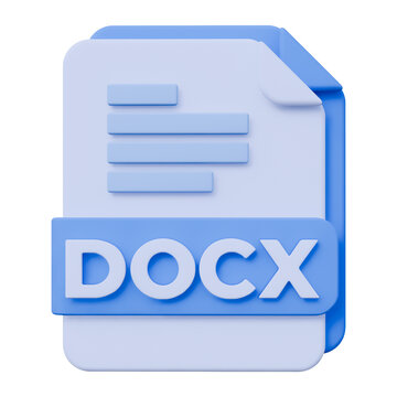 3D DOCX Word Document File Format Icon Isolated on White