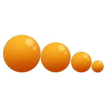 Row of Orange Ping Pong Balls Decreasing in Size Isolated