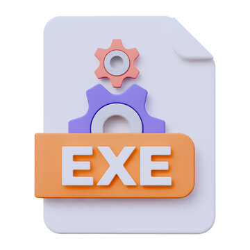 3D EXE Executable Program File Icon Isolated on White Background