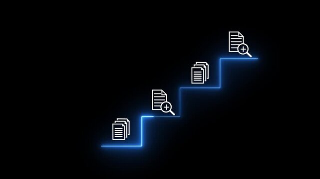 Businesswoman working on virtual screen animation. Online documentation database, IT consultant being set up Virtual Document Management System with a laptop, document icon with 4k motion graphics.