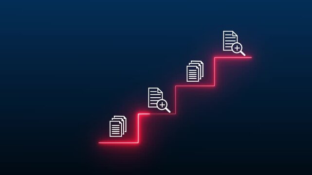 Businesswoman working on virtual screen animation. Online documentation database, IT consultant being set up Virtual Document Management System with a laptop, document icon with 4k motion graphics.