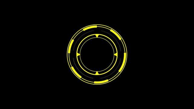 Futuristic sci-fi hud circular interface with digital display, hi-tech hologram buttons and loading target animation, cyber technology dashboard on black background, png alpha, 4k motion graphics.