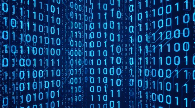 Blue digital binary data, flowing code patterns, cyber technology atmosphere, seamless background