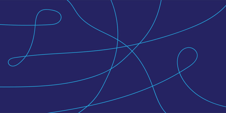 Wavy lines on a blue background, featuring curly, winding cable patterns in a chaotic, abstract linear vector style