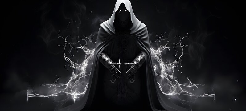 art of necromancer a black and white high contrast full body,generative AI