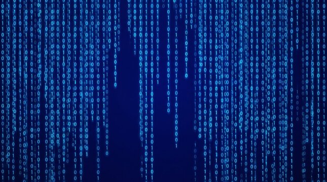 Blue digital binary data, flowing code patterns, cyber technology atmosphere, seamless background
