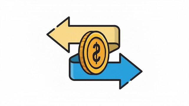 Animated Dollar Coin Exchange Icon, Money Transfer Arrows, Flat 2D Vector Finance Animation