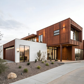 modern desert home with rust toned metal