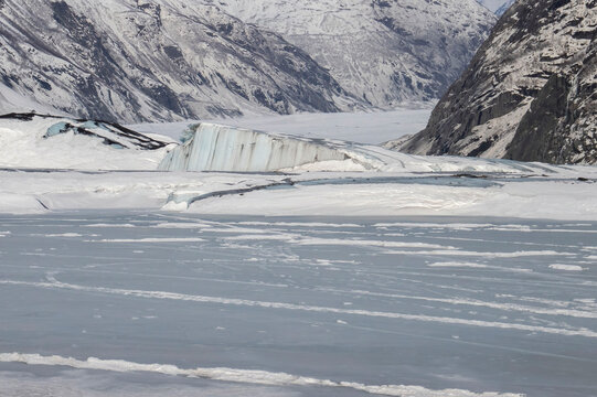 Frozen lake on winter day in Alaska