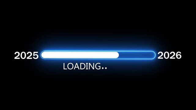 New year 2026 loading bar animation Year changing from 2025 to 2026. Loading bar from 2025 to 2026 new year transfer animation