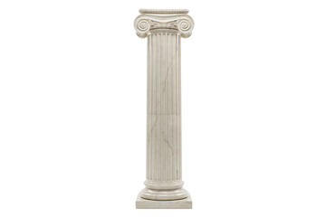 Naklejka premium A classic white marble architectural column with an ionic capital, isolated on a white background, representing ancient greek or roman history