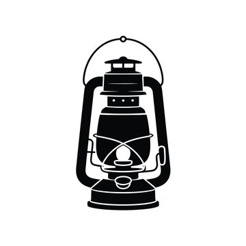 isolated silhouette of vintage oil lantern, old-fashioned lighting, portable lamp and outdoor adventure gear vector illustration