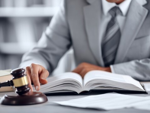法律書を読みながら判例と条文を確認する弁護士の執務風景