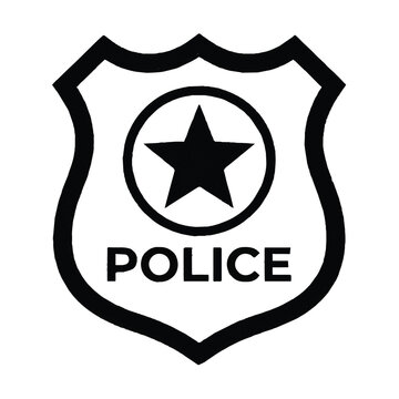 Black and white police badge icon with a central star symbol isolated on a white background