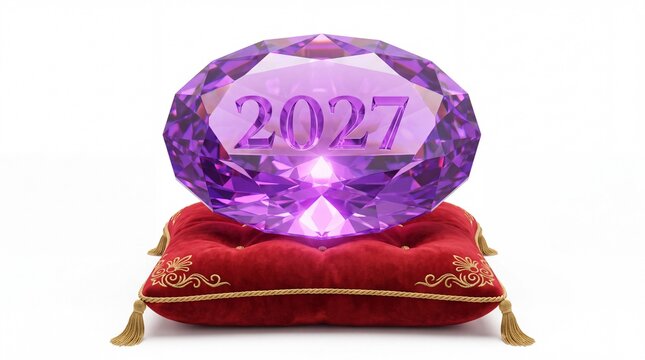 New year 2027 purple gemstone on royal velvet cushion