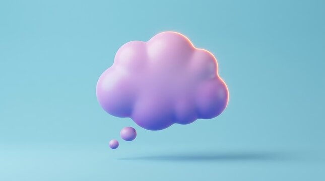 Pastel purple 3d thought bubble floating elegantly against a soft and minimal solid blue background