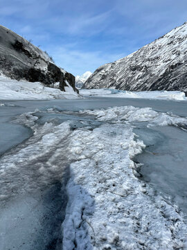 Snow on frozen lake in Alaska