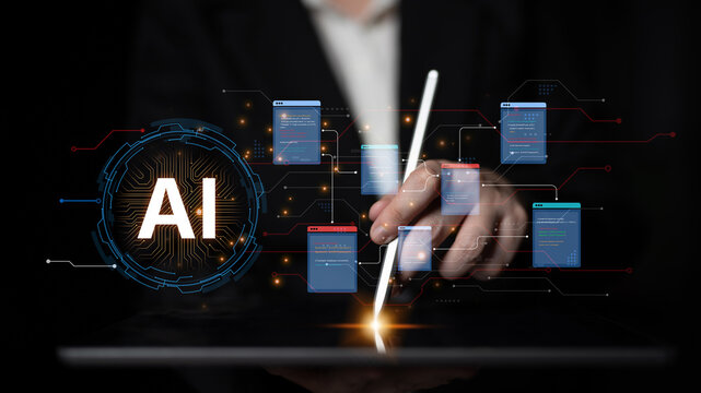 Futuristic software development concept featuring AI pair programmer, automated AI code generation, and real-time AI debugging. Ideal for DevOps and tech AI innovation. Corpus