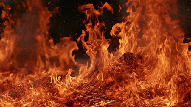 Blazing Orange Fire Wall with Sparks Loop 4K