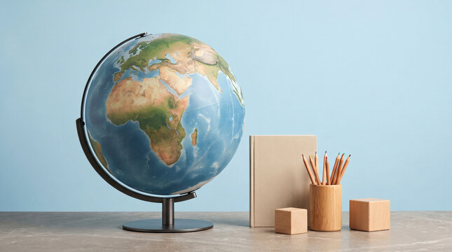 Globe rotates in study desk setting