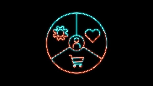 Business Resource Allocation Glowing Line Icon Animation, Professional Corporate Planning and Strategy, 4K Stock Video