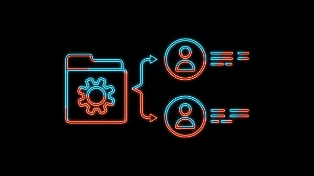 Glowing Line Business Team Knowledge Base Icon Animation, Corporate Collaboration Concept, 4K Stock Video
