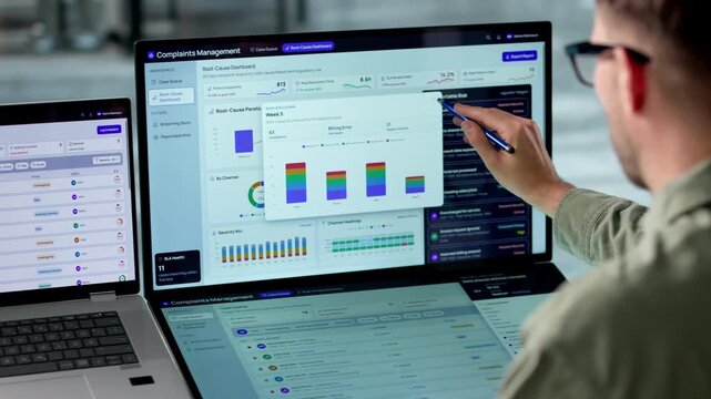 Customer Service Manager Reviews Complaint Dashboards Analyzing Case