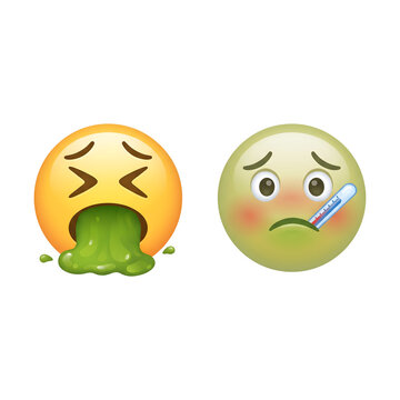 Sick emoji faces set with vomiting and nauseated expression