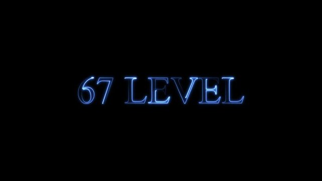 neon Level-67 text inside a horizontal banner on black background. level 67 text icon animation. Neon level up sign. neon next Level text.Level Thirty six text font with glowing neon light.Level