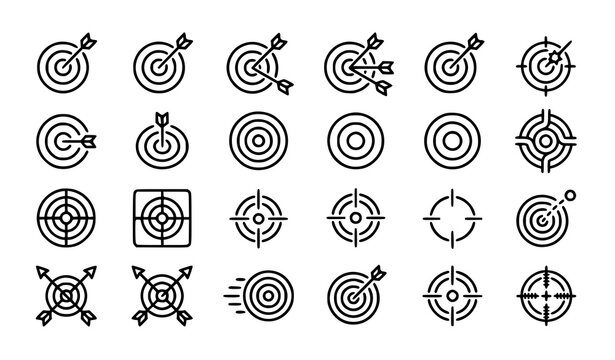 Target with Arrow Thin Line Linear Editable Vector Icon Set